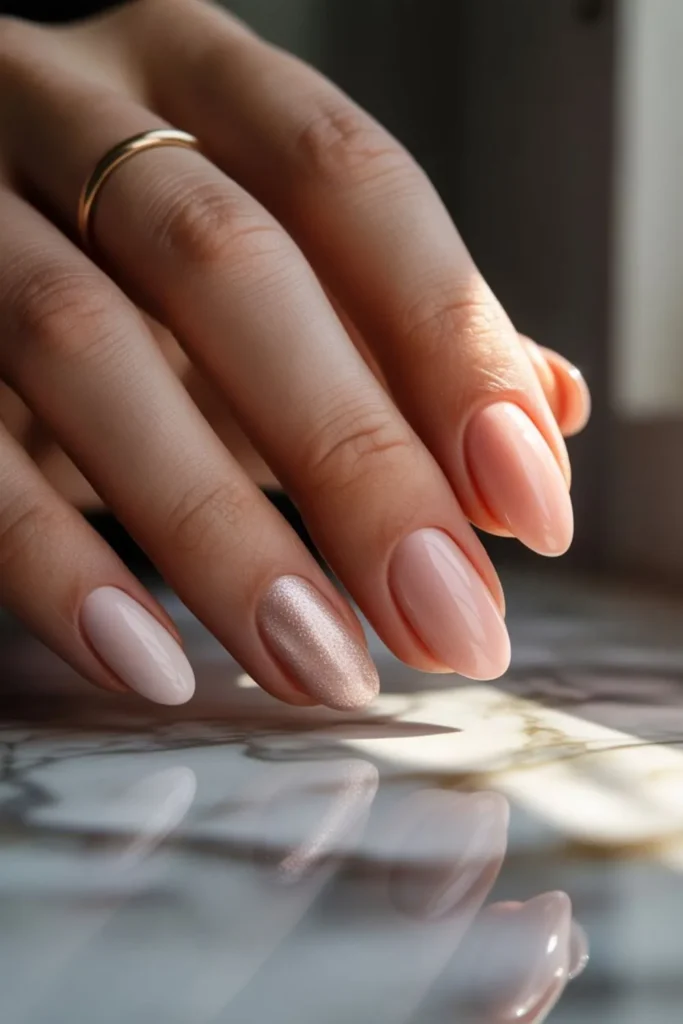 Matte burgundy and nude short almond nails with glossy accent nails nails 2025 trends short almond aesthetics.