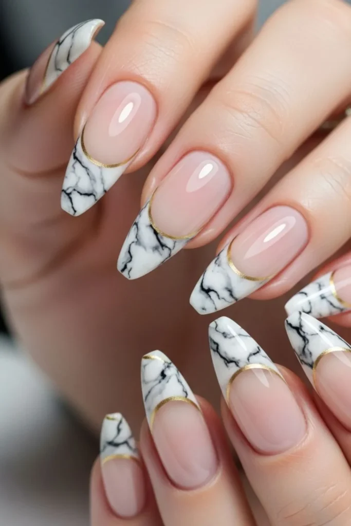 58 Marble French Tip Nails That Look Expensive Without the Salon Price Tag 4 Marble French Tip Nails