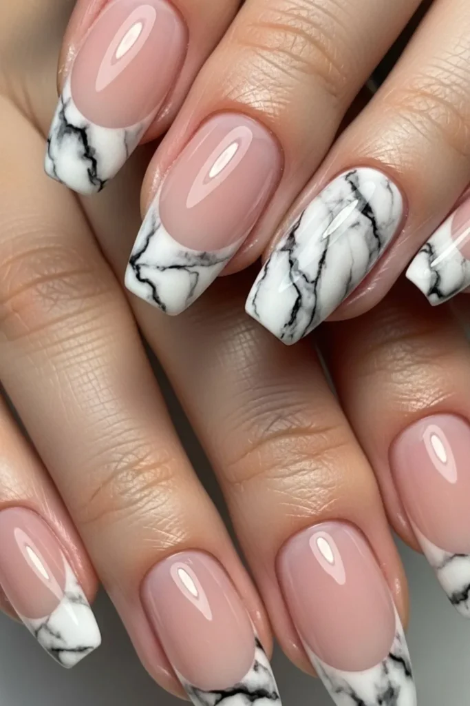 58 Marble French Tip Nails That Look Expensive Without the Salon Price Tag 5 Marble French Tip Nails